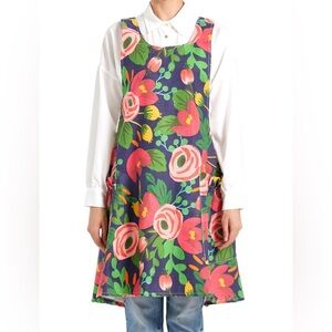 APRONNER Adjustable Floral Cross Back Apron with Pockets Cotton Linen #0910251
